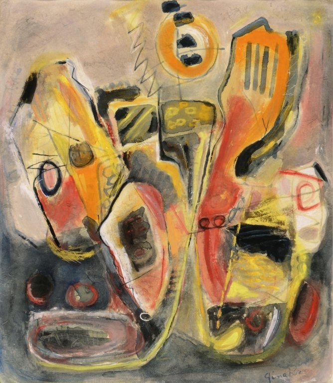 Gina Knee , Emergence of a Butterfly: Gina Knee (1898-1982) Emergence of a Butterfly, 1942 Watercolor on paper 17-1/8 x 14-7/8 24-5/8 x 22-1/4 x 5/8 (framed) Signed and dated lower right: Gina Knee / 42 Private Collection, New Mexico