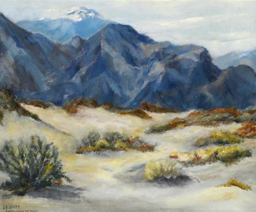 Joseph Henry Sharp, Santa Rosa Desert: 25 Joseph Henry Sharp (1859-1953) Santa Rosa Desert, ca. 1925 oil on board 17 1/4 x 21 1/4 inches signed and titled lower left: J.H. SHARP / SANTA ROSA DESERT Provenance: Private Collection, New Mexic