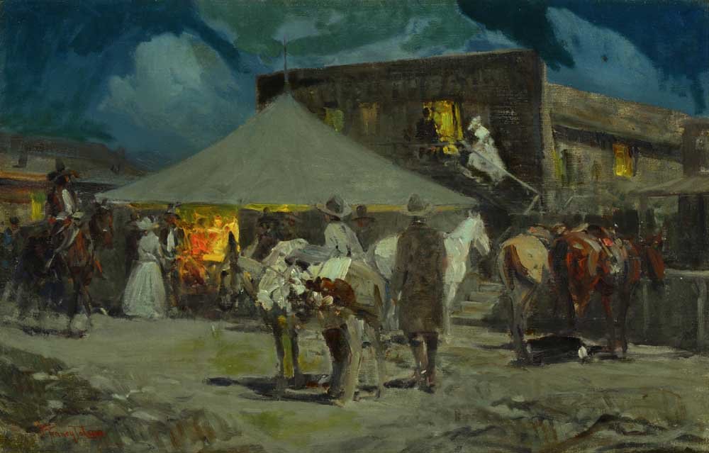 Frank Tenney Johnson, California's First Theatre: 70 Frank Tenney Johnson (1874-1939) California's First Theatre oil on canvas 18 1/2 x 28 1/4 inches signed lower left: F. Tenney Johnson. Provenance: Private Collection, New Mexico $100,000 â€“ $