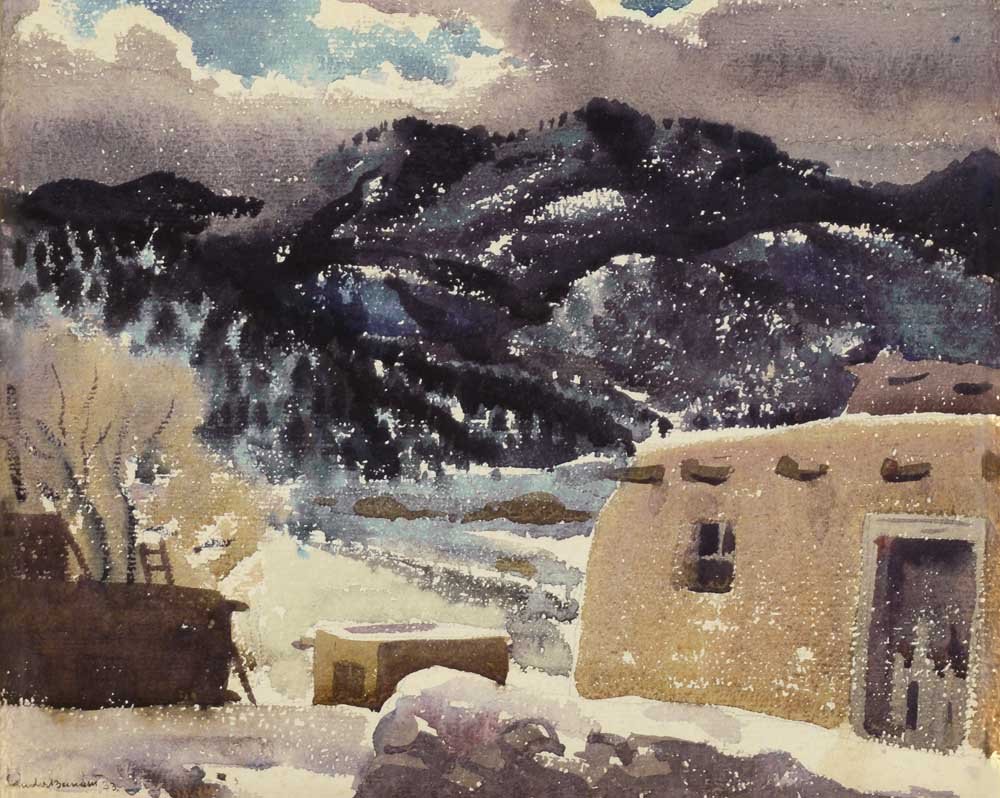 Sandor Bernath (1892-1984), Northern Adobes - New: 117 Sandor Bernath (1892-1984) Northern Adobes - New Mexico, 1933 watercolor on paper 13 1/4 x 16 1/4 inches signed and dated lower left: Sandor Bernath / 33. Provenance: Private Collection, New Mexic