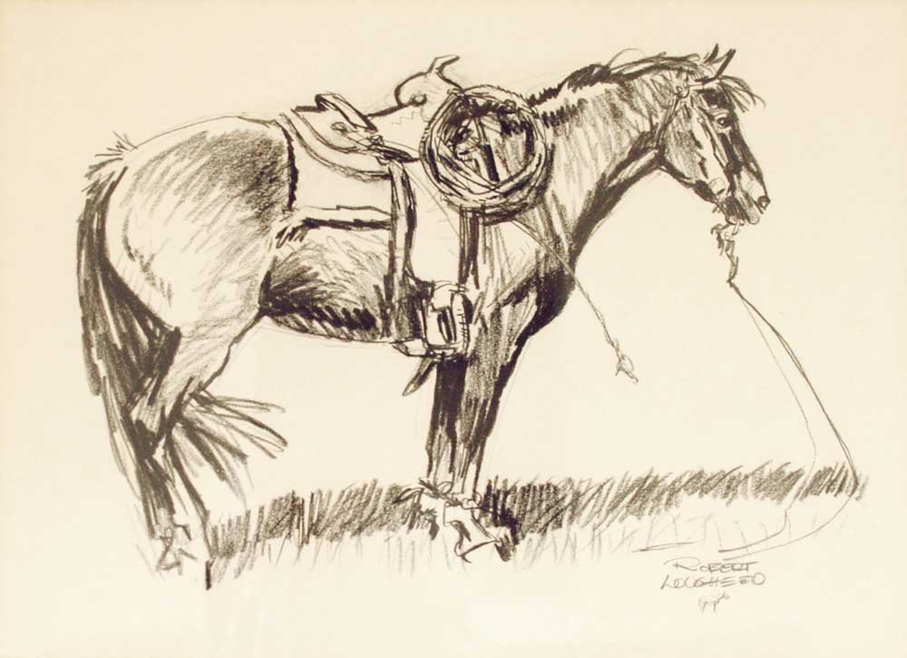 Robert Lougheed (1910-1982), Bell Quarter Horse: 142 Robert Lougheed (1910-1982) Bell Quarter Horse charcoal on paper 9 1/2 x 13 inches signed lower right: ROBERT / LOUGHEED /(with horse cipher) Provenance: Collection of Rollin W. King, Dallas, Texa