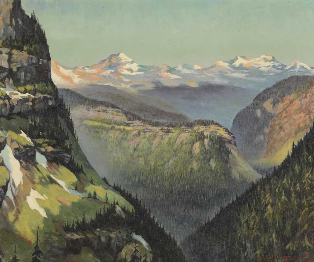 Olaf Wieghorst (1899-1998), Glacier National Park,: 151 Olaf Wieghorst (1899-1998) Glacier National Park, Montana, ca. 1946 oil on canvas 20 x 24 inches signed lower right: O-Wieghorst (with artistâ€™s cipher) Provenance: Christieâ€™s, New Yo