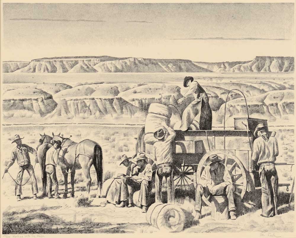 Theodore Van Soelen (1890-1964), Working with the Wagon: 184 Theodore Van Soelen (1890-1964) Working with the Wagon lithograph on paper 53/100 16 x 21 1/2 inches signed lower right: Van Soelen editioned and titled lower left: 53/100 Working with the Wagon P