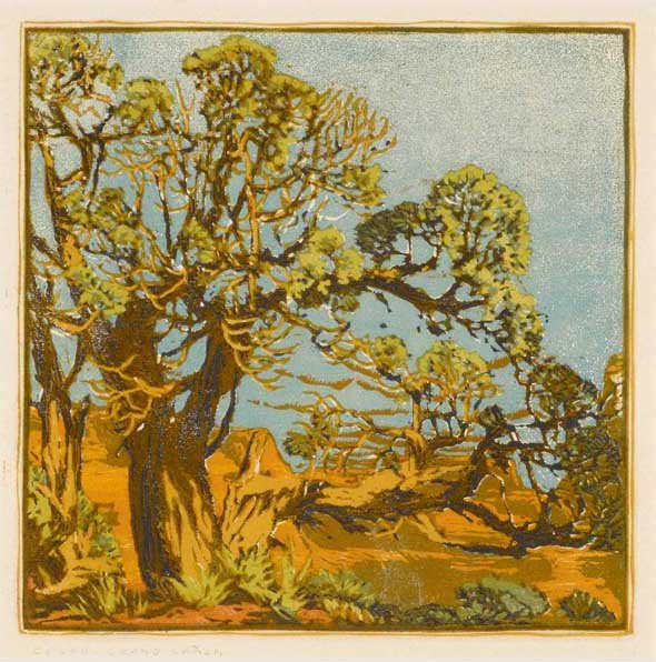 Gustave Baumann (1881-1971), Cedar - Grand CaÃ±on: 201 Gustave Baumann (1881-1971) Cedar - Grand CaÃ±on woodblock print 12 7/8 x 12 7/8 inches titled lower left: CEDAR - GRAND CAÃ‘ON Provenance: Corporate Collection of Bryan Cave, LLP, Missouri $
