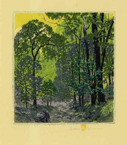 Gustave Baumann (1881-1971), Hillside Woods: 202 Gustave Baumann (1881-1971) Hillside Woods woodblock print 40/120 II 10 5/8 x 9 5/8 inches titled lower left: HILLSIDE WOODS signed lower right: Gustave Baumann editioned lower right: 40 120 II Pr