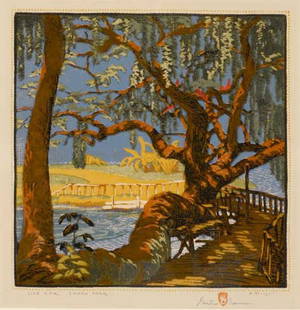 Gustave Baumann (1881-1971), Live Oak Landa Park: 221 Gustave Baumann (1881-1971) Live Oak Landa Park woodblock print 37/125 12 7/8 x 12 3/4 inches titled lower left: LIVE OAK LANDA PARK signed lower right: Gustave Baumann editioned lower right: II 3