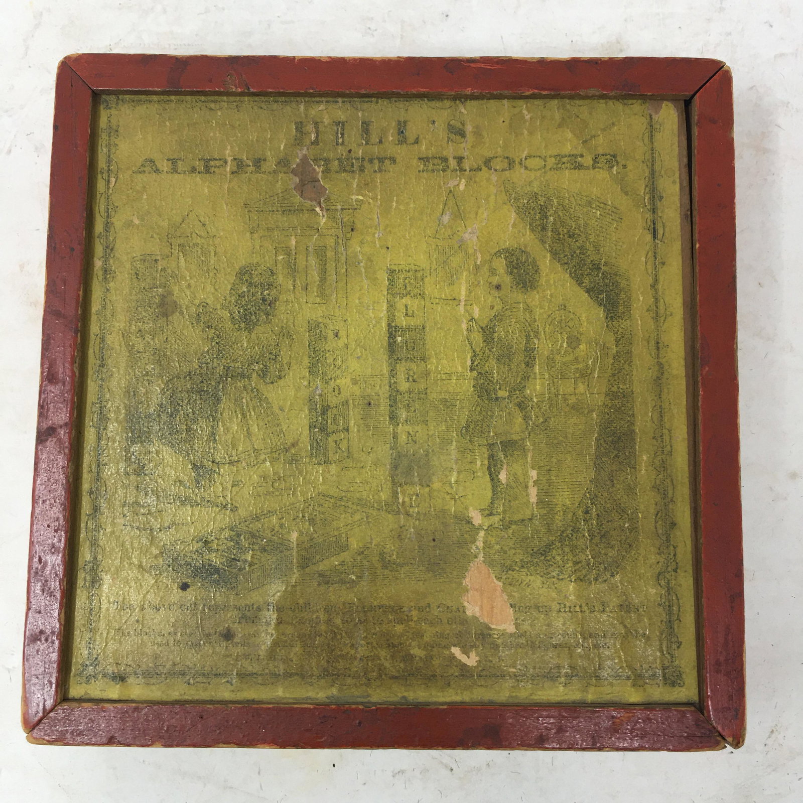 Hill's Alphabet Blocks, 19th Century: Hill's Alphabet Blocks, 19th C, 27 Red & White Wood Tiles; 6"x6"x.75"