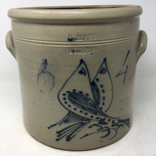 Stoneware Cobalt Double Lovebirds Crock (0163) on Jul 04, 2022