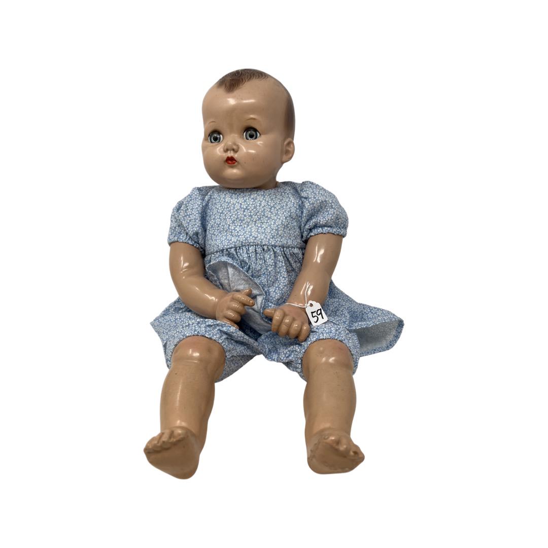 Large Composition Baby by Ideal: Large Composition Baby by Ideal. Doll is marked "Ideal Made in USA, Patent 2252077". Doll is in good condition with minimal crazing. Sleep eyes, redressed.