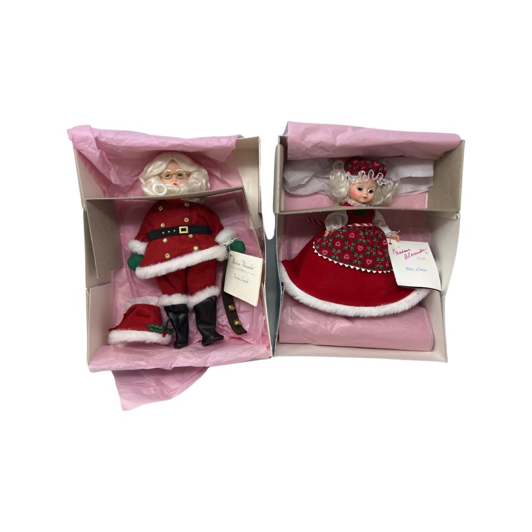 (2) Madame Alexander Dolls, Santa & Mrs. Claus: (2) Madame Alexander Dolls, new in boxes. # 93-7 Mrs. Claus, 7.5"H, and # 20121 Miracle on 131 Street Santa, 10"H.