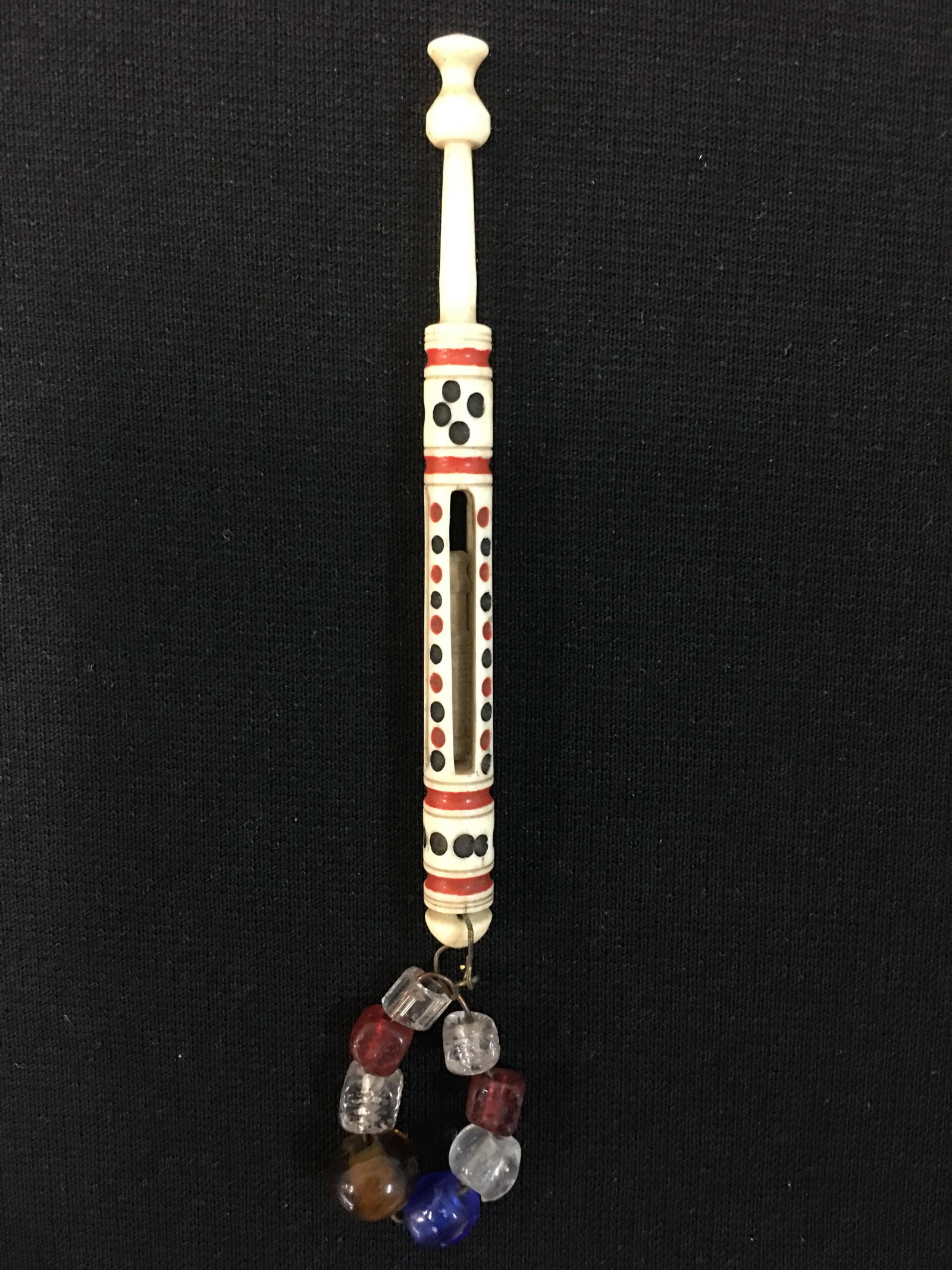 Antique English Mother & Babe Lace Bobbin by Bobbin Brown: Antique English Bone Mother & Babe Lace Bobbin by Bobbin Brown, Spangled, Good color Spots, 3.75"