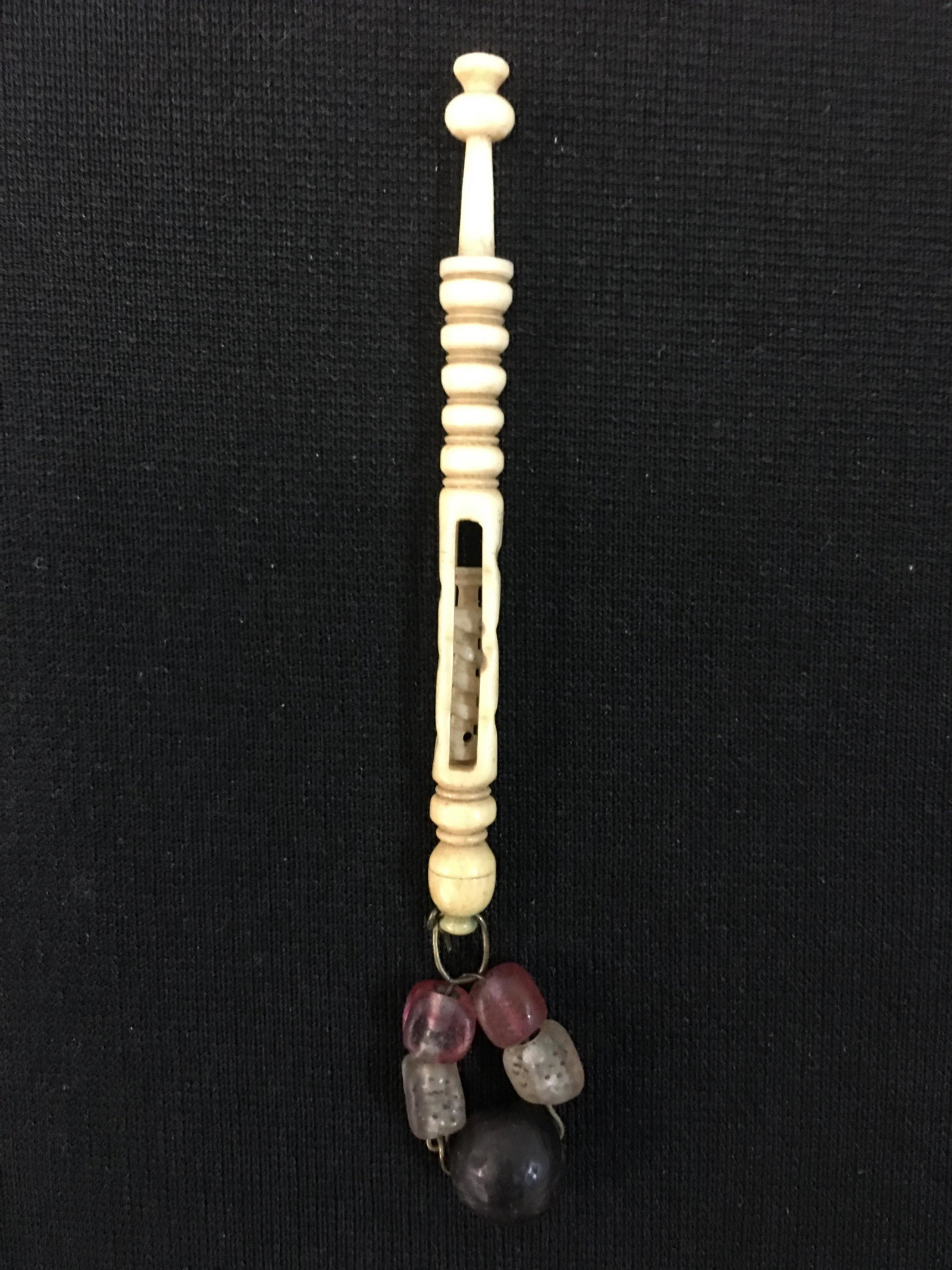 Antique English Bone Mother & Babe Lace Bobbin: Antique English Bone Mother & Babe Lace Bobbin, Spangled, spiral carved babe, 3.25"