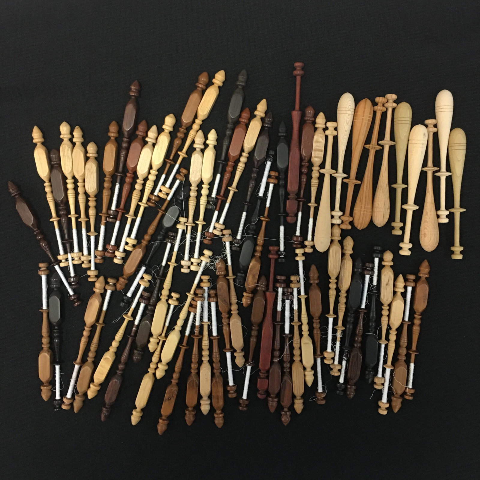 (69) Wood Turned Bobbins by John Aebi's Woodworking: (69) Wood Turned Bobbins by Aebi's Woodworking, variety of species, 4"-4.5"