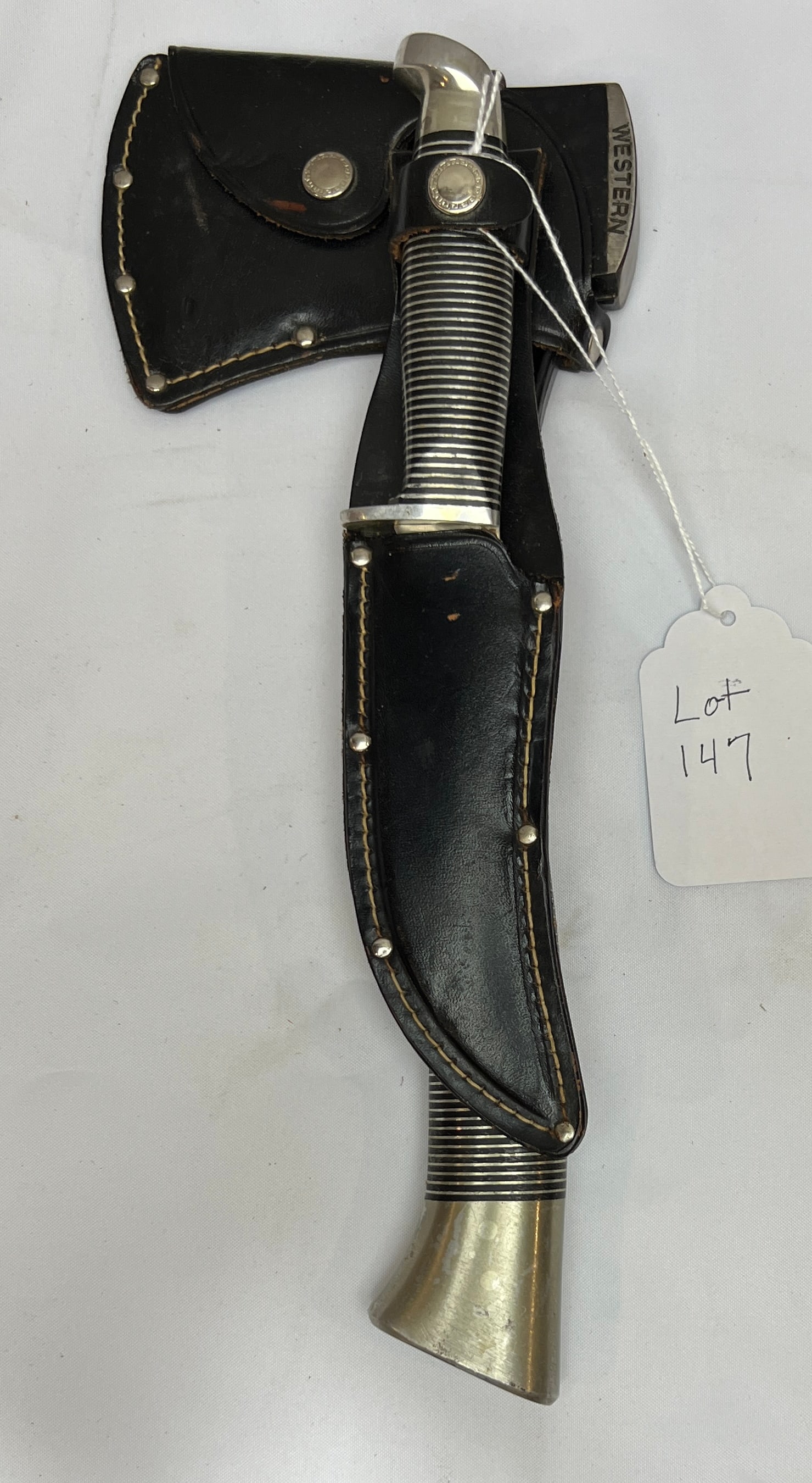 Hunting Knife: Western Hunting Knife & Ax combo set w/ original sheath.