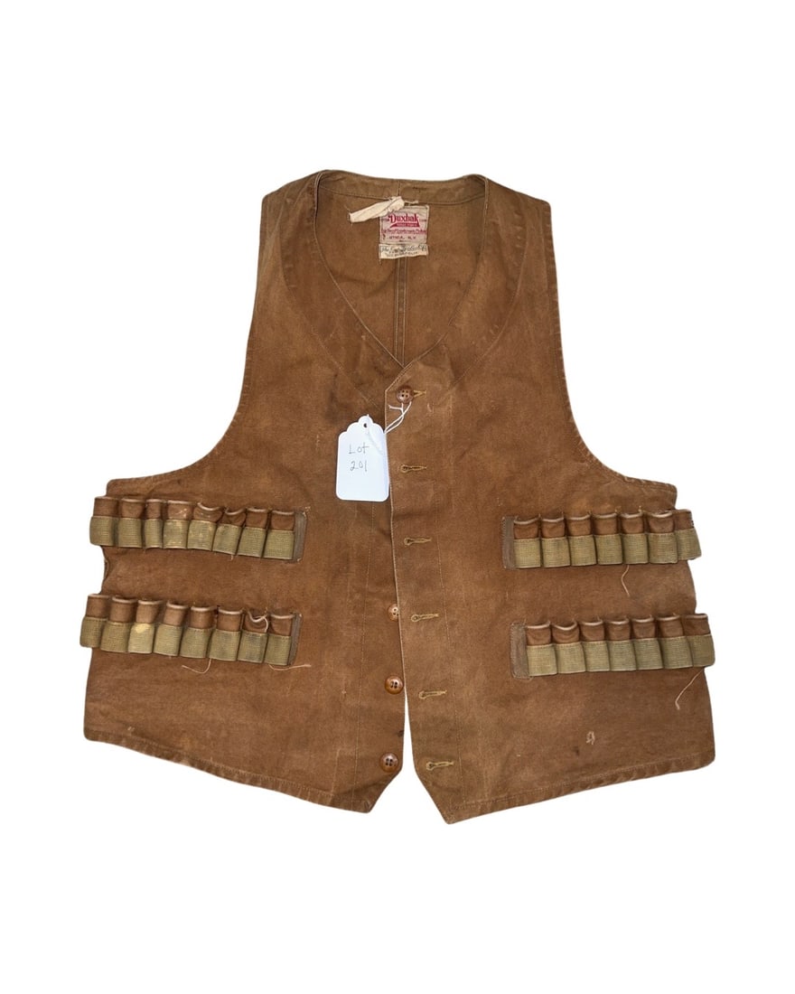 Vintage Hunting Apparel: Vintage Hunting Vest Size 40 by Duxback, Utica, N.V. purchased through The Gus Habich Co., Indianapolis, IN each button is marked Duxback.
