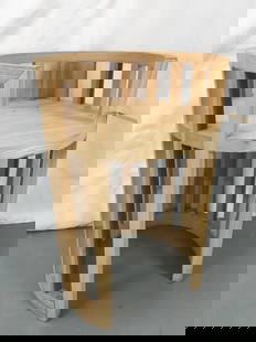 Richard Meier for Knoll Prototype Lamp Table: Richard Meier prototype lamp table designed for the Knoll Furniture Company. Unfinished bent maple wood, has pencil markings where the lamp cord would be on the finished model. There is a 1/4 in hole