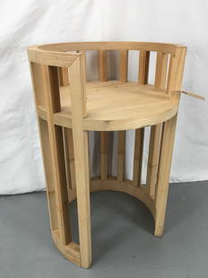 Richard Meier for Knoll Prototype Lamp Table: Richard Meier prototype lamp table designed for the Knoll Furniture Company. Unfinished bent maple wood, has pencil markings where the lamp cord would be on the finished model. There is a 1/4 in hole