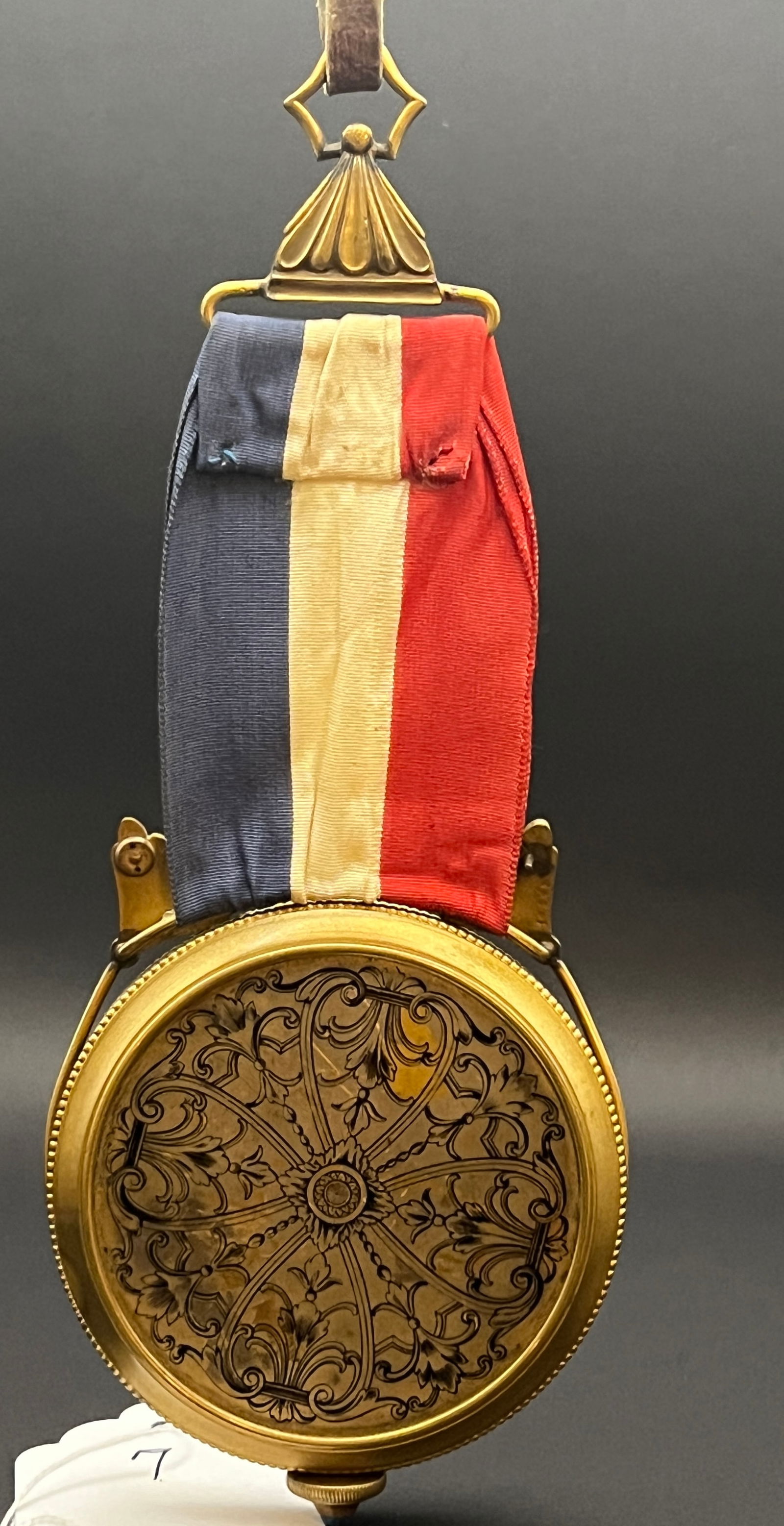 Gubelin Art Deco 8 day bronze watch: Gubelin Art Deco 8 day bronze watch with red, white and blue patriotic ribbon.