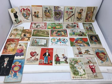 (32) Antique Embossed Valentine Postcards