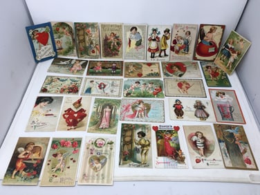 (31) Antique Embossed Valentine Postcards