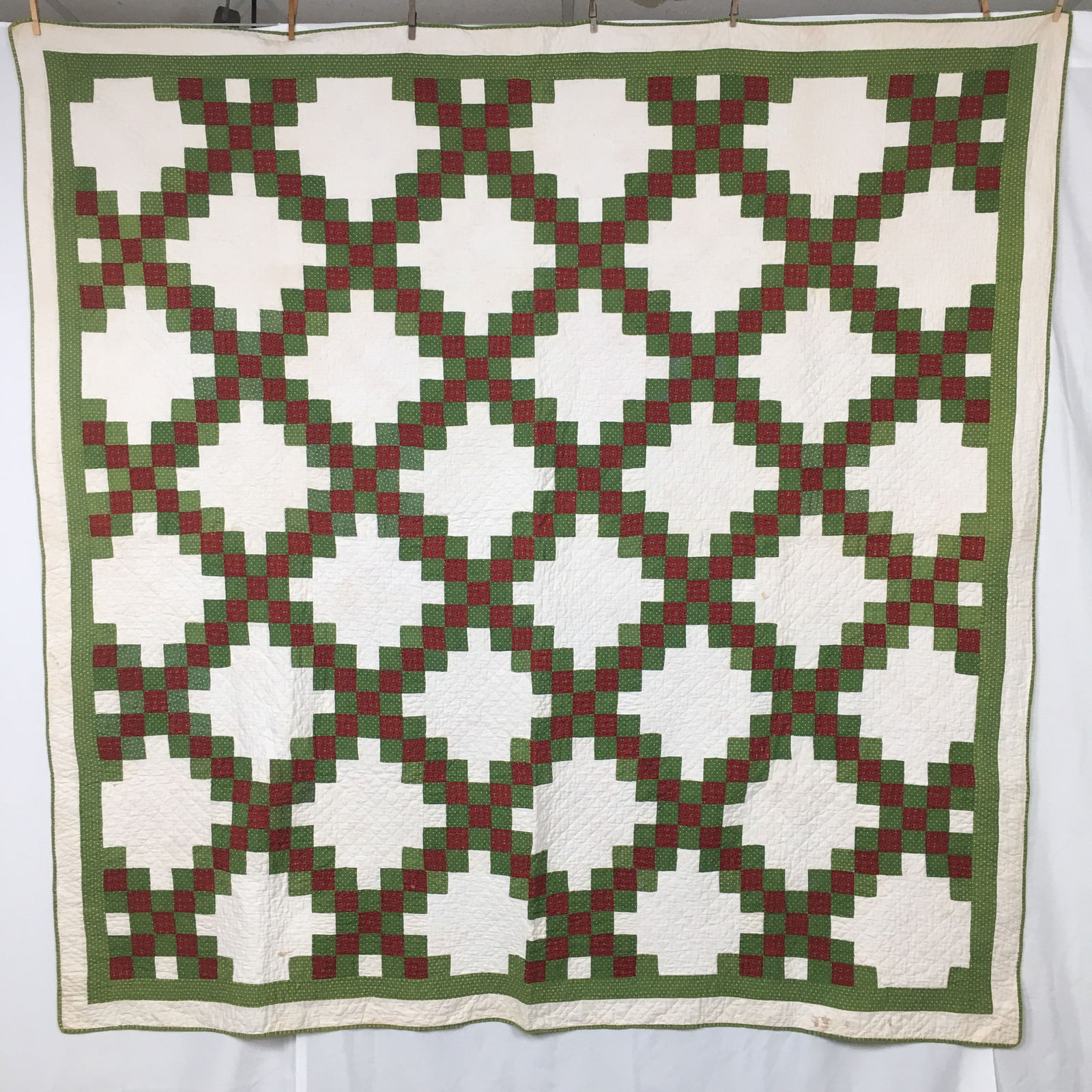 Antique Red & Green Irish Chain Quilt (1 of 8)