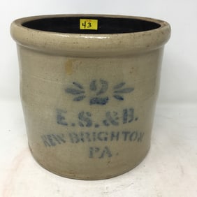 E.S.& B. 2 Gallon Stoneware Crock, New Brighton PA