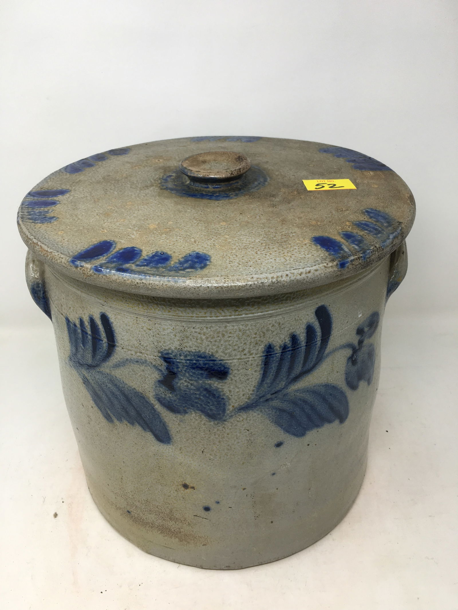 Large 3 Gallon Stoneware Cake Crock, Cobalt Floral Decorated (1 of 9)