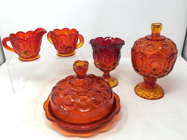 Amberina Moon & Star Glass, 5 Pieces