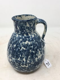 Blue & White Spongeware Syrup Pitcher, Weeks