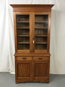 Oak Double Glass Door Stepback Cupboard