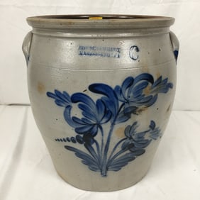 Cowden & Wilcox 6 Gallon Stoneware Jar, Elaborate Cobalt Floral