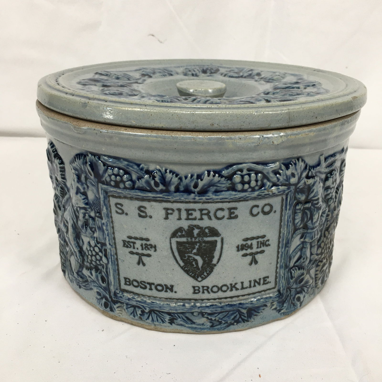 Stoneware Butter Crock, Advertising S.S. Pierce Co., Boston (1 of 9)