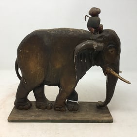 Hand Carved Elephant and Rider