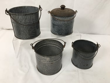 (4) Gray Granite Miniature Pails, Berry Bucket