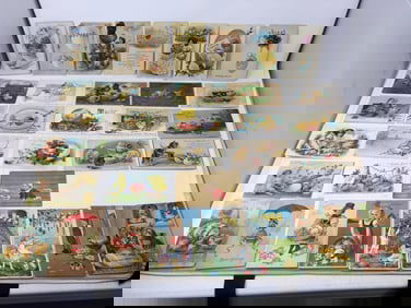 (33) Antique Easter Postcards, Chicks & Eggs