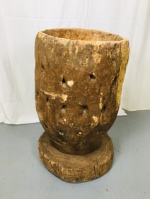 Massive Early Hand Carved Wooden Cheese Strainer