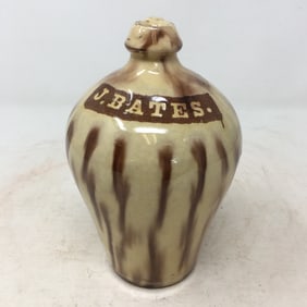 Small Striped Glazed Stoneware Jug, Signed J. Bates