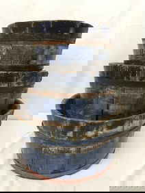 Set of (3) Graduated Wood Buckets, Old Blue Paint