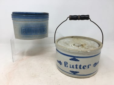 (2) Stoneware Butter Crocks