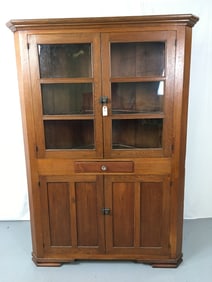 6-Pane Antique Oak Corner Cupboard