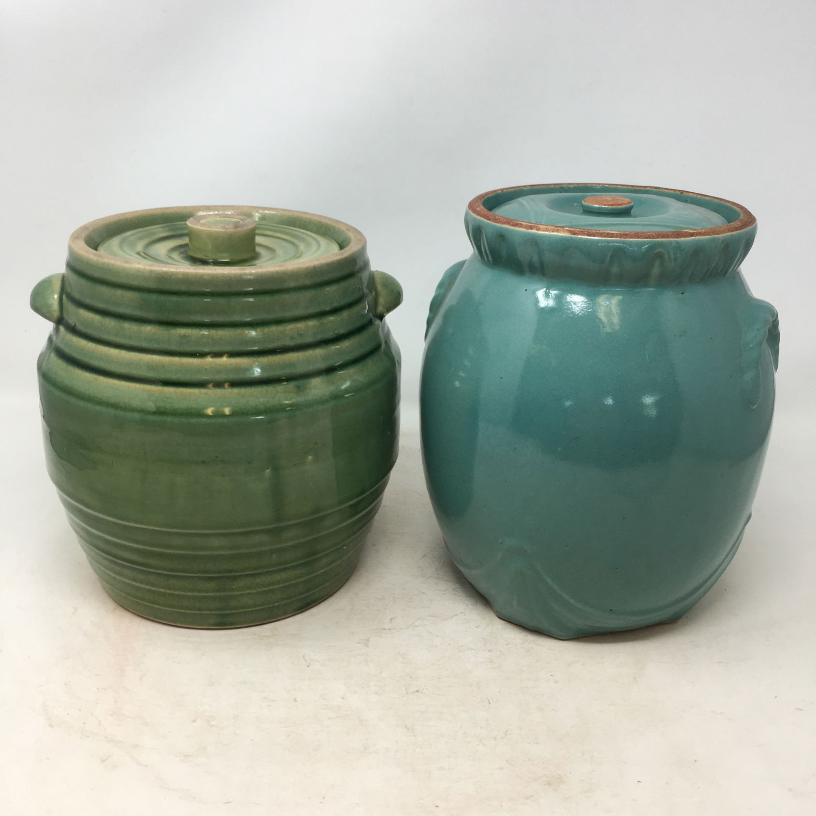 (2) Green Stoneware Cookie Jars (1 of 7)