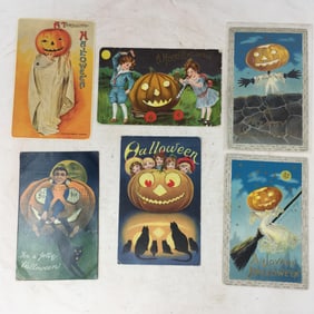 (6) Halloween Postcards, Jack O Lanterns