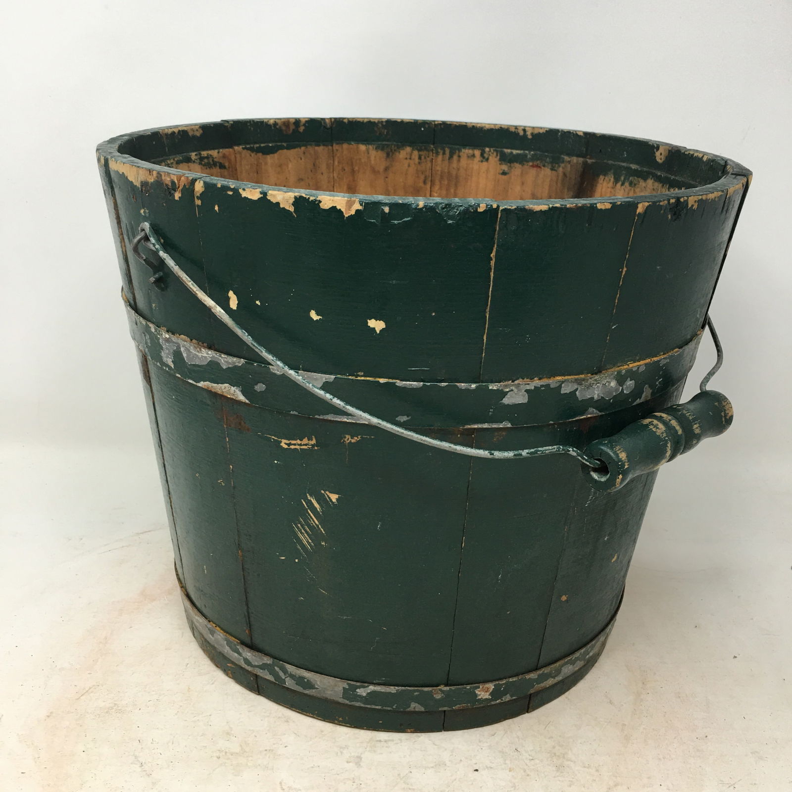 Primitive Wooden Bucket in Old Green Paint (1 of 4)