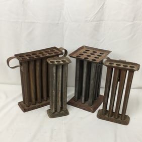 (4) Tinware Candle Molds, Taper Form
