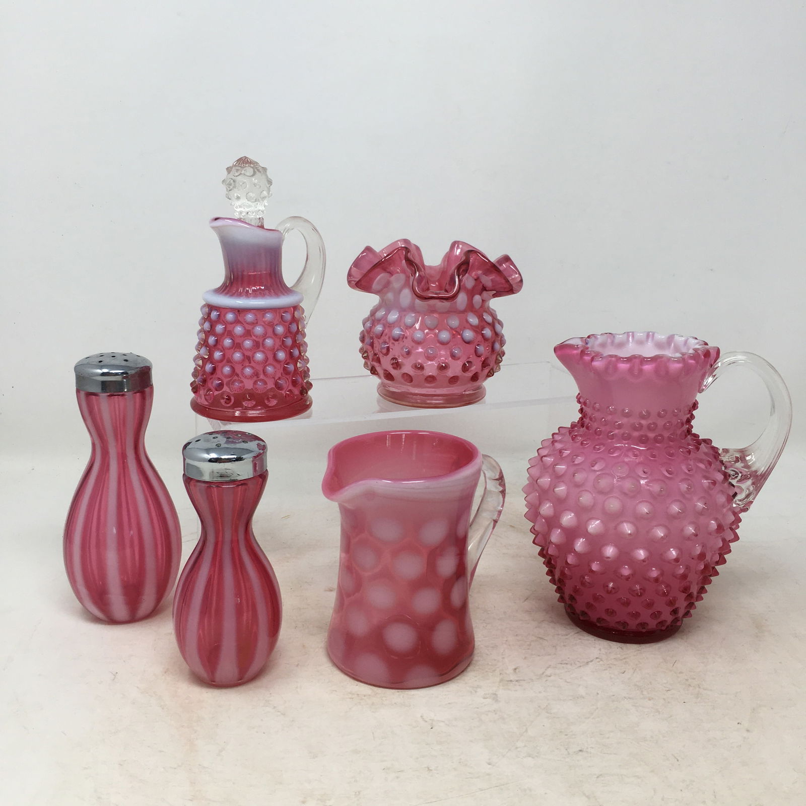 (6) Pieces Cranberry Opalescent Glass (1 of 5)