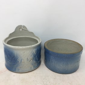 Blue & White Stoneware Salt & Butter Crocks