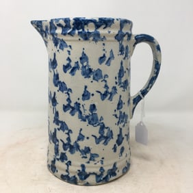 Blue & White Stoneware Pitcher, Outstanding Sponged Decoration