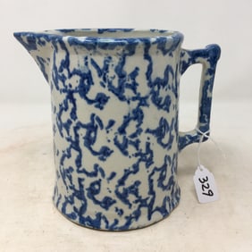Stoneware Pitcher, Blue & White Sponged
