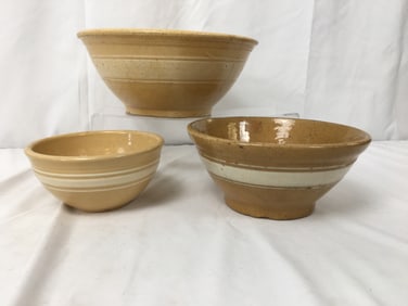 (3) Banded Yellowware Nesting Bowls