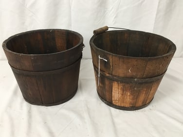 (2) Primitive Wooden Buckets